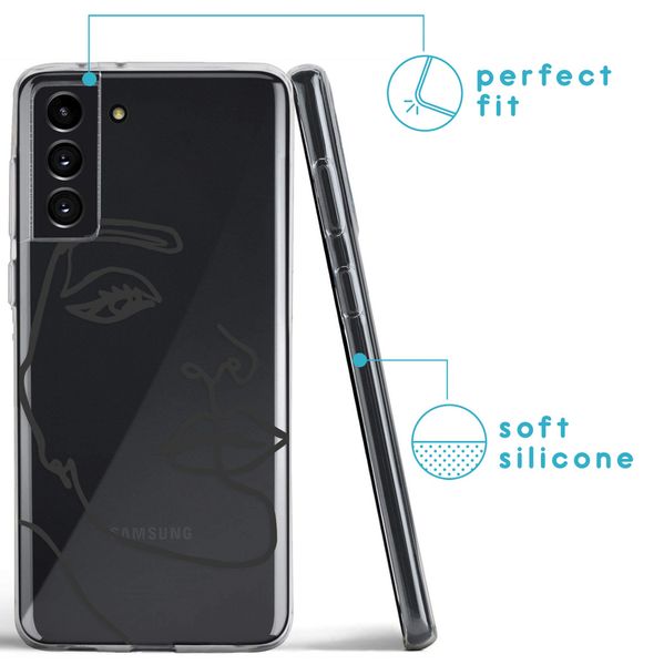 imoshion Design Hülle Galaxy S21 Plus - Abstraktes Gesicht - Schwarz