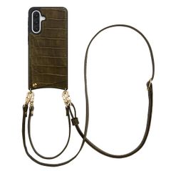 Selencia Nova Croco HandyHülle mit Kordel und Kartenhalter Samsung Galaxy A36 - Dark Olive