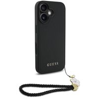 Guess Grained Back Cover MagSafe mit Flower Charm Strap Apple iPhone 16 - Schwarz