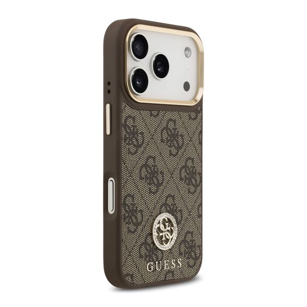 Guess Classic Strass Logo Leather Back Cover mit MagSafe Apple iPhone 17 Pro - Braun