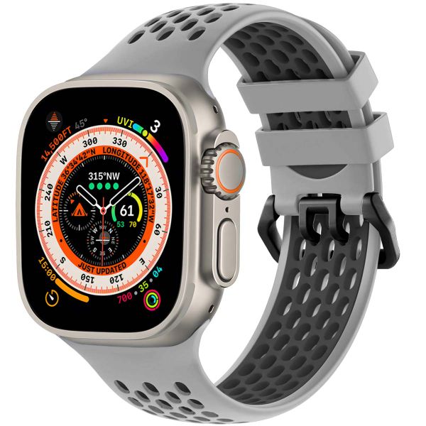 imoshion Silikonsportarmband Buckle für das Apple Watch Series 1 bis 10 / SE / Ultra (2) (44/45/46/49 mm) - Grau / Schwarz