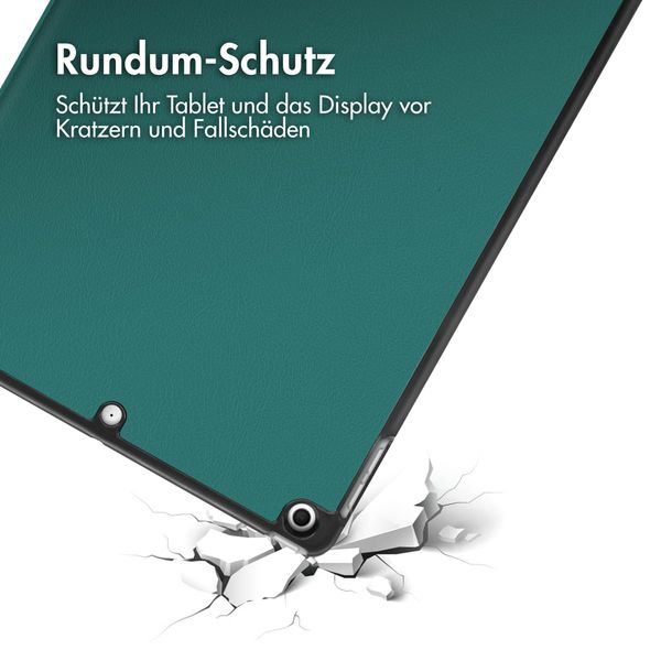 imoshion Design Trifold Klapphülle für das iPad 7 (2019) / iPad 8 (2020) / iPad 9 (2021) 10.2 inch - Petrol Green Dandelion