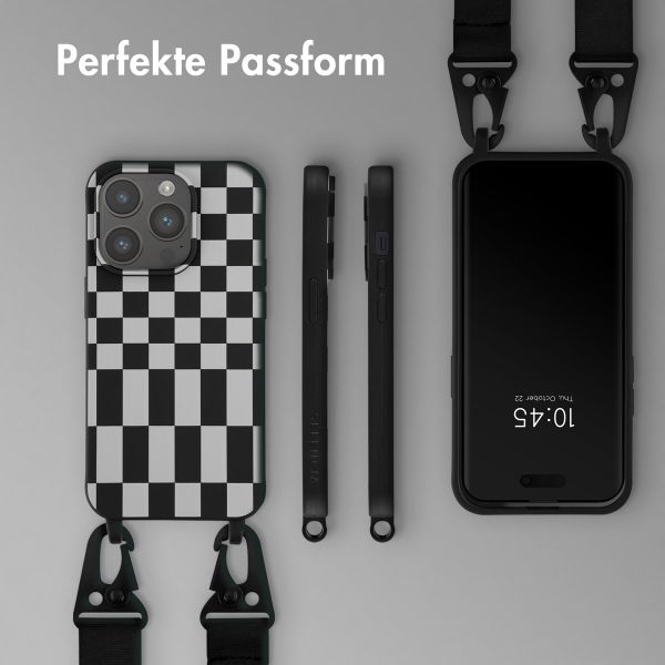 Selencia Silikonhülle design mit abnehmbarem Band für das iPhone 14 Pro - Irregular Check Black