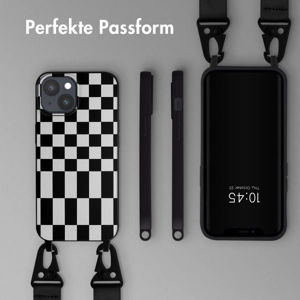 Selencia SilikonHülle design mit abnehmbarem Band Apple iPhone 15 Plus - Irregular Check Black