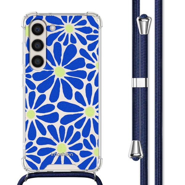 imoshion Design Hülle mit Band Samsung Galaxy S23 Plus - Cobalt Blue Flowers Connect