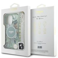 Guess MagSafe IML Flowers Case mit Beads Strap Apple iPhone 16 Pro - Green