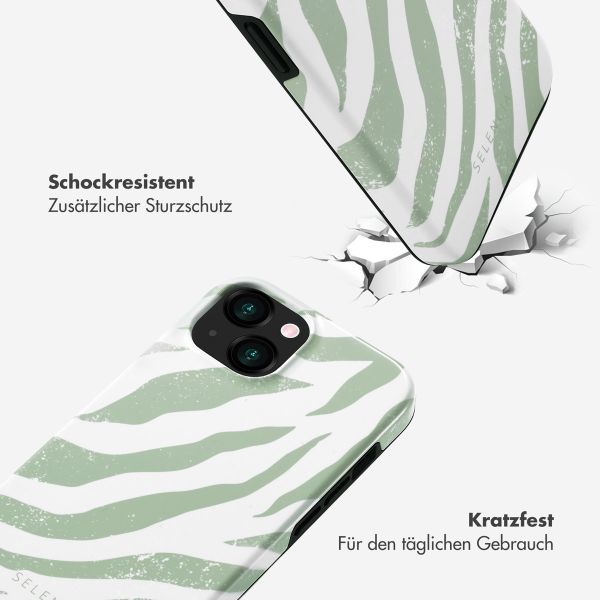 Selencia Vivid Tough Back Cover für das iPhone 15  - Colorful Zebra Sage Green