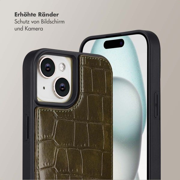 Selencia Nova Croco HandyHülle mit Kordel und Kartenhalter Apple iPhone 15 - Dark Olive
