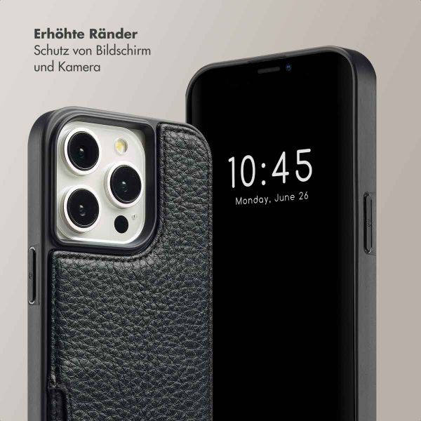 Selencia Nova Back Cover mit Kordel und Kartenhalter für das iPhone 15 Pro - Schwarz