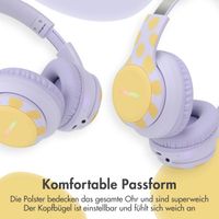 imoshion Kids Dino Bluetooth-Kopfhörer - Kinderkopfhörer mit Dezibelbegrenzer - Drahtloser Kopfhörer + AUX-Kabel - Lavender Lilac / Yellow