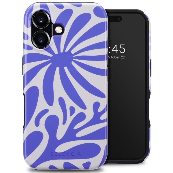 Selencia Vivid Tough Back Cover MagSafe für das iPhone 16 - Modern Bloom Sapphire Blue