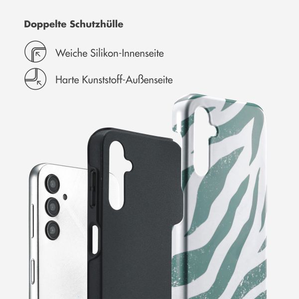 Selencia Vivid Tough Back Cover für das Samsung Galaxy A14 (5G/4G) - Colorful Zebra Pine Blue