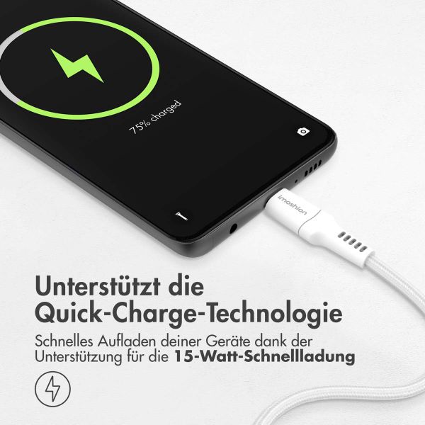 imoshion Braided USB-C-zu-USB-A Kabel - 1,5 Meter - Weiß