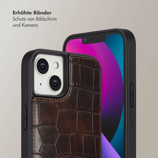 Selencia Nova Croco HandyHülle mit Kordel und Kartenhalter Apple iPhone 14 / 13 - Choco Brown