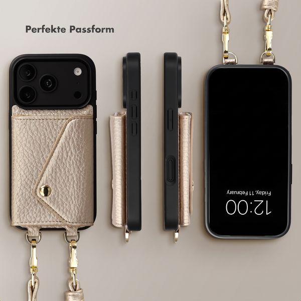 Selencia Sera HandyHülle mit Kordel und Umschlag-Kartenhalter Apple iPhone 18 Pro Max / 17 Pro Max - Champagne