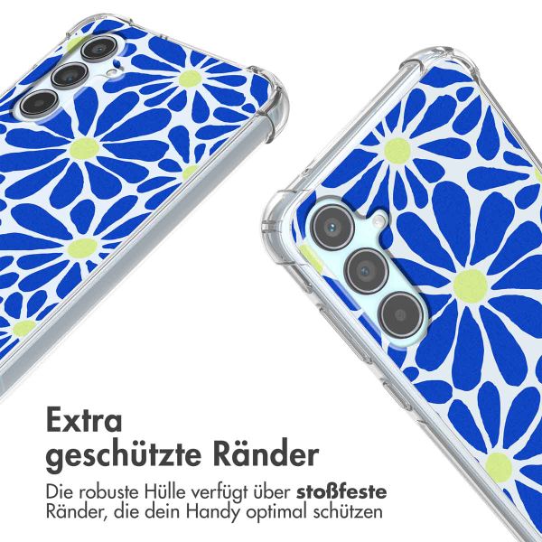 imoshion Design Hülle mit Band für das Samsung Galaxy A55 - Cobalt Blue Flowers Connect