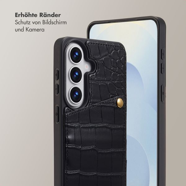 Selencia Nova Croco HandyHülle mit Kordel und Kartenhalter Samsung Galaxy S26 - Schwarz