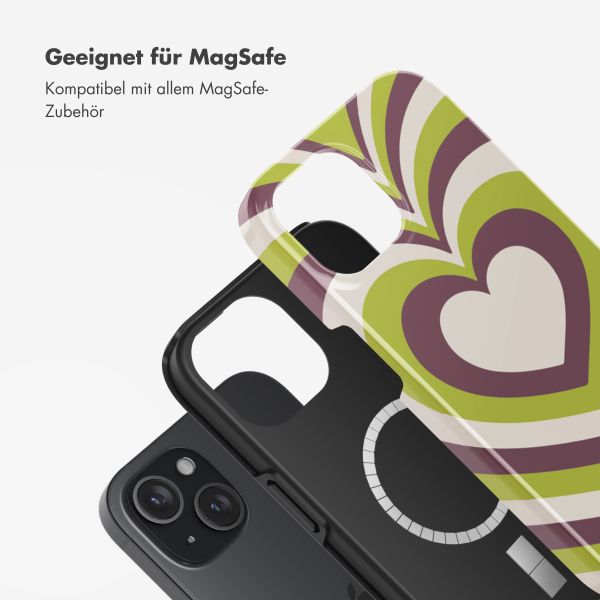 Selencia Vivid Tough Back Cover MagSafe für das iPhone 15 - Double Hearts Plum Fern