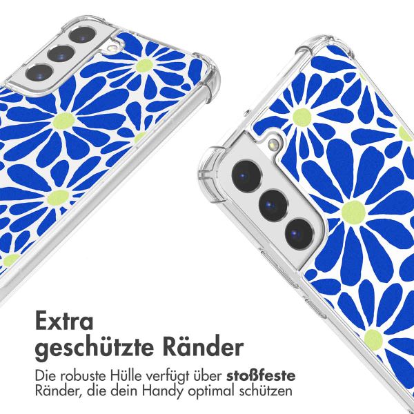 imoshion Design Hülle mit Band für das Samsung Galaxy S22 - Cobalt Blue Flowers Connect