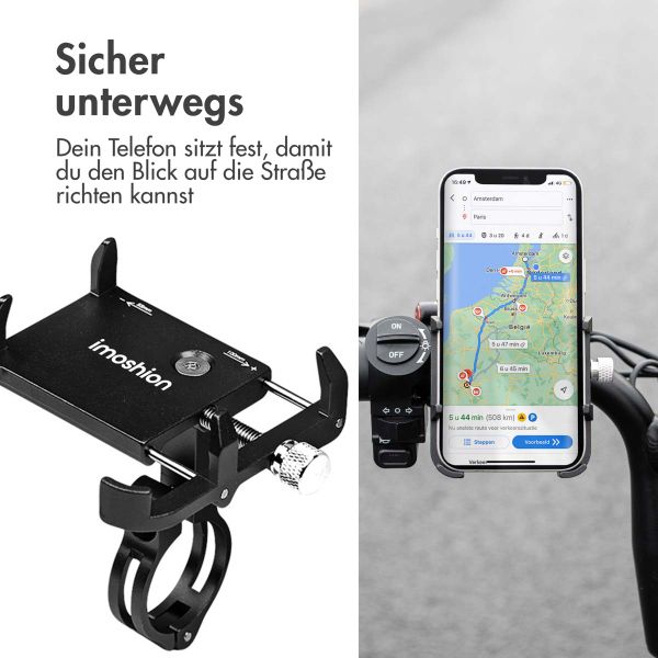 imoshion Handyhalterung für Fahrrad und Motorrad - Aluminium - Leicht - Verstellbar - Schwarz