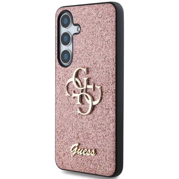 Guess 4G Metal Logo Back Cover mit Glitter Samsung Galaxy S25 - Rosa