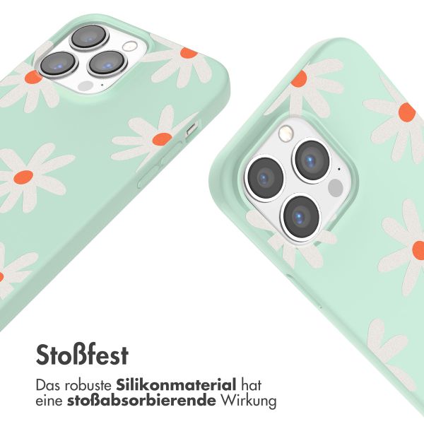 imoshion Silikonhülle design mit Band für das iPhone 13 Pro - Green Flower Distance