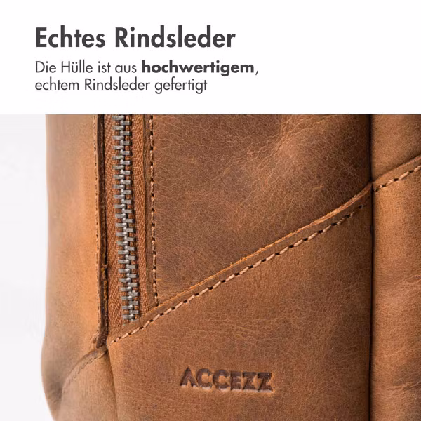 Accezz Leather Laptop Rucksack 16 Zoll - Cognac