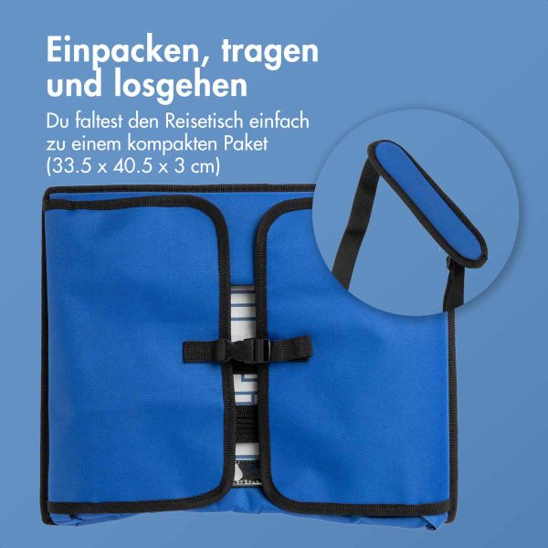 imoshion Reisetisch - Tablethalter Auto - 7 Aufbewahrungsfächer - Inklusive 2 Malvorlagen - Blau