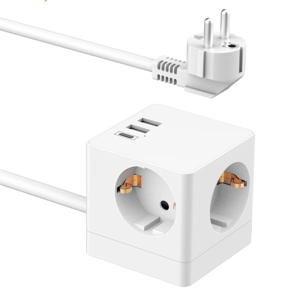 Accezz PowerCube Strip | 6-in-1 - 1x USB-C + 2x USB-A + 3x Steckdose - 4000 Watt - Weiß