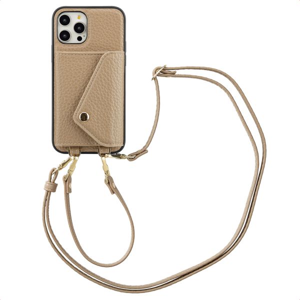 Selencia Sera Kordel-Hulle mit Kartenhalter-Umschlag für das iPhone 12 (Pro) - Beige