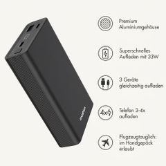 imoshion Ultra Series Aluminium Powerbank 20.000 mAh - Schnellladen bis 33W - Black