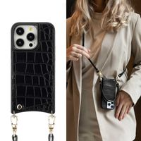 Selencia Nova Croco HandyHülle mit Kordel und Kartenhalter Apple iPhone 14 Pro - Schwarz