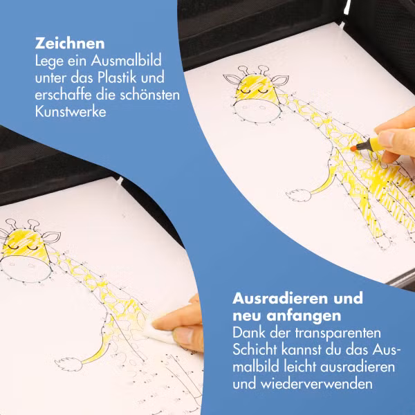 imoshion Reisetisch - Tablethalter Auto - 7 Aufbewahrungsfächer - Inklusive 2 Malvorlagen - Schwarz