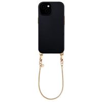 Selencia Rivièra MagSafe Backcover mit abnehmbaren Haken für das Apple iPhone 14 / 13 - Velvet Black + Sleek Chain Handykette - Gold