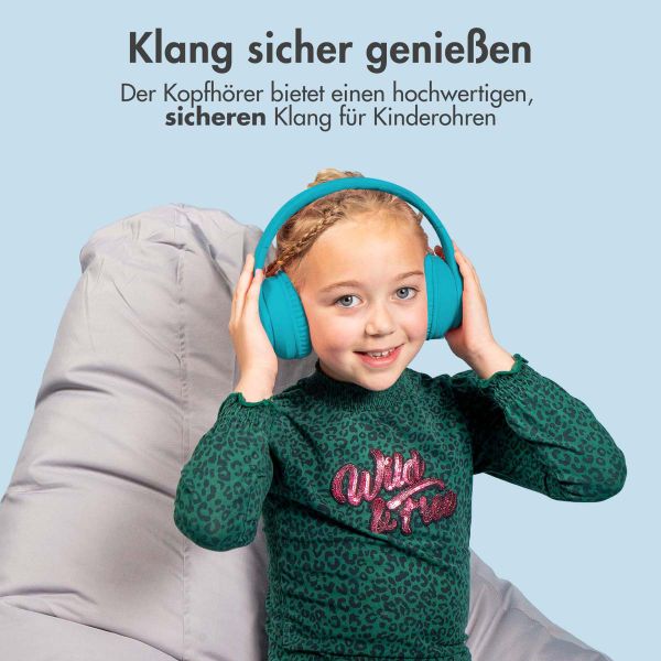 imoshion Kids LED Light Bluetooth-Kopfhörer - Kinderkopfhörer mit Dezibelbegrenzer - Kabelloser Kopfhörer + AUX-Kabel - Hellblau