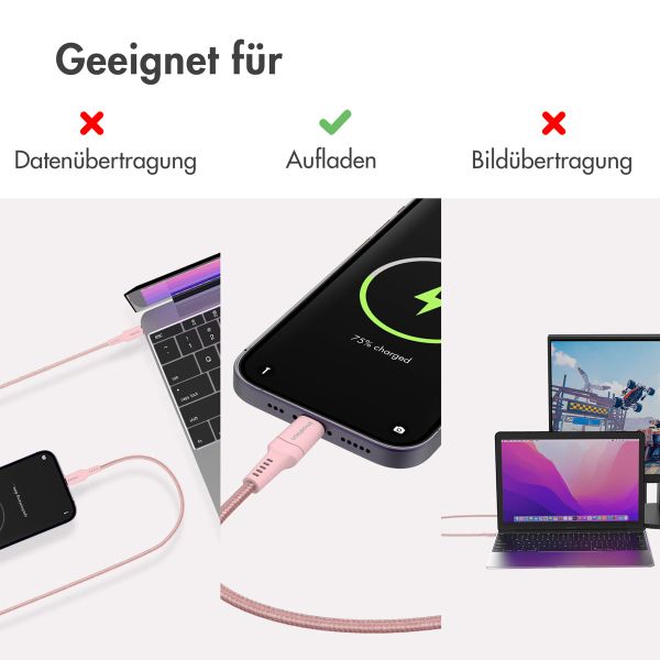 imoshion ﻿Lightning- auf USB-C-Kabel – nicht MFi-zertifiziert – Geflochtenes Gewebe – 1 m – Rosa