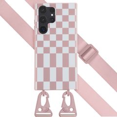 Selencia SilikonHülle design mit abnehmbarem Band Samsung Galaxy S23 Ultra - Irregular Check Sand Pink