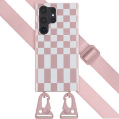 Selencia Silikonhülle design mit abnehmbarem Band für das Samsung Galaxy S23 Ultra - Irregular Check Sand Pink