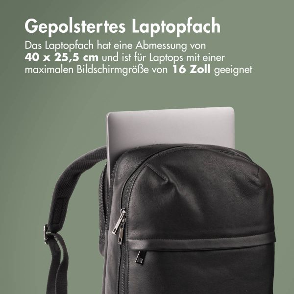 Accezz Leather Laptop Rucksack 16 Zoll - Schwarz