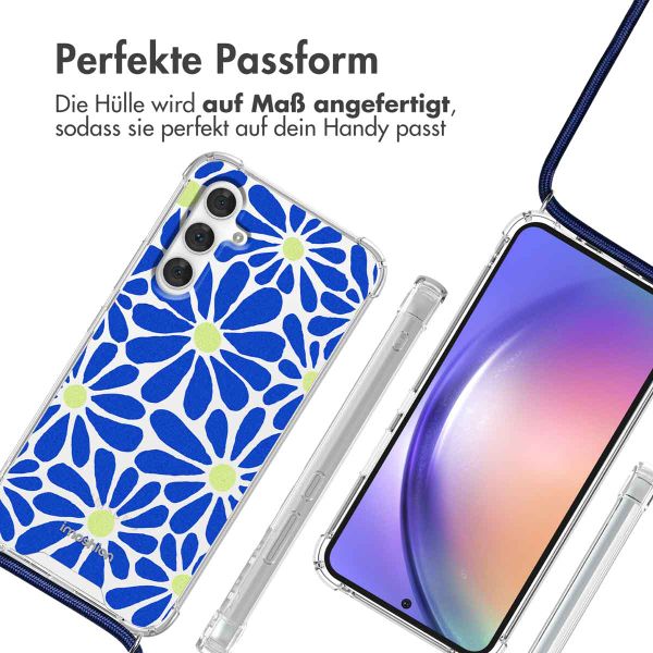 imoshion Design Hülle mit Band Samsung Galaxy A54 (5G) - Cobalt Blue Flowers Connect