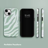 Selencia Vivid Tough Back Cover für das iPhone 14 - Colorful Zebra Sage Green