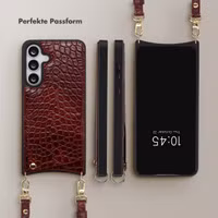 Selencia Nova Croco HandyHülle mit Kordel und Kartenhalter Samsung Galaxy S25 FE - Burgundy