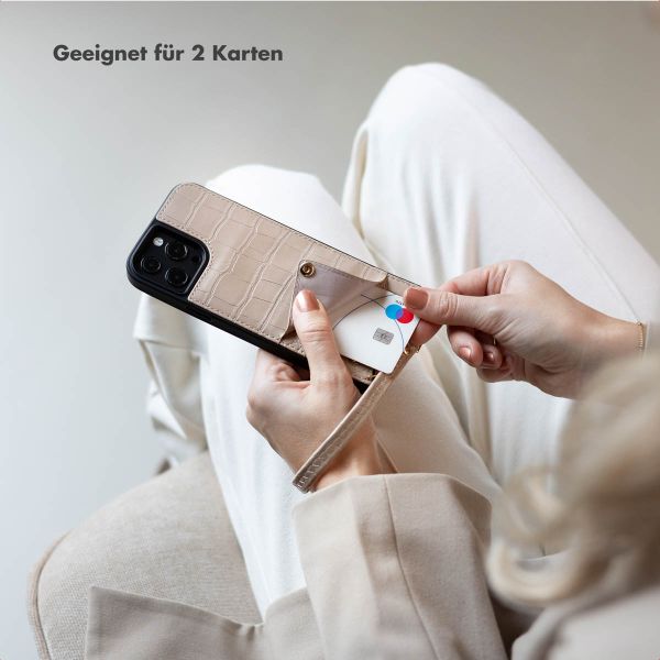 Selencia Nova Croco HandyHülle mit Kordel und Kartenhalter Samsung Galaxy S25 / S24 - Beige