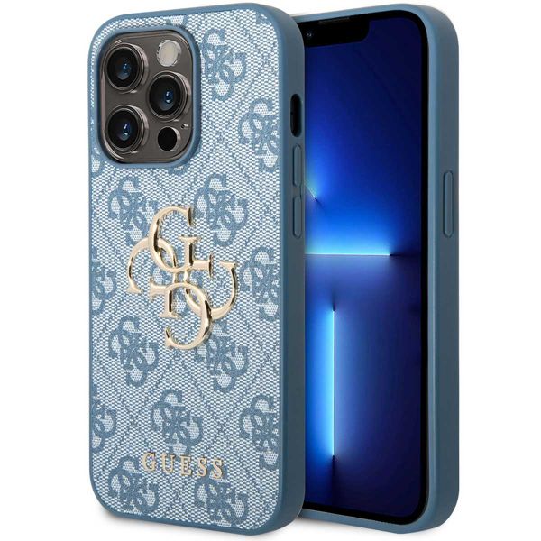 Guess 4G Metal Logo Back Cover für das iPhone 14 Pro - Blau