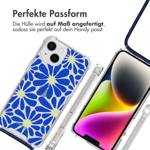 imoshion Design Hülle mit Band Apple iPhone 14 - Cobalt Blue Flowers Connect