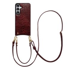 Selencia Nova Croco HandyHülle mit Kordel und Kartenhalter Samsung Galaxy S25 FE - Burgundy