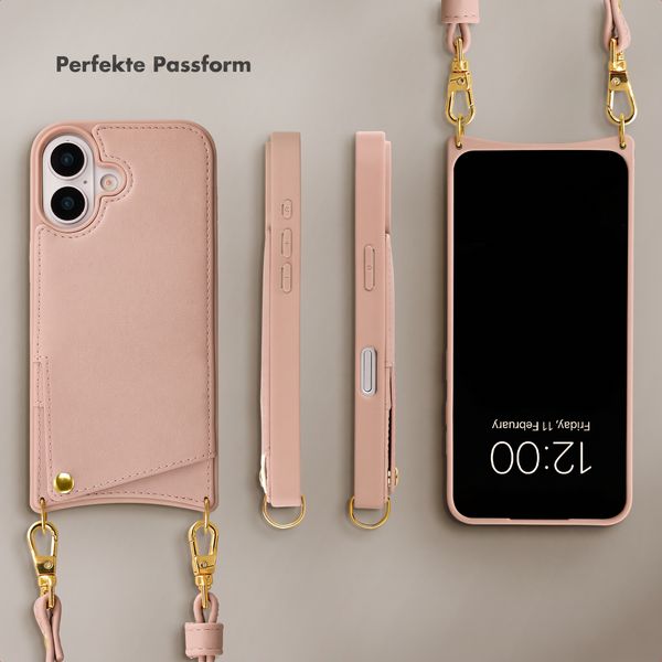 Selencia Nova HandyHülle mit Kordel und Kartenhalter Apple iPhone 16 - Dusty Rose
