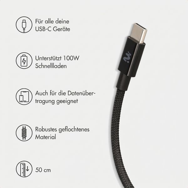 imoshion Braided USB-C-zu-USB-C-Kabel 100 W - 0,5 Meter - Schwarz