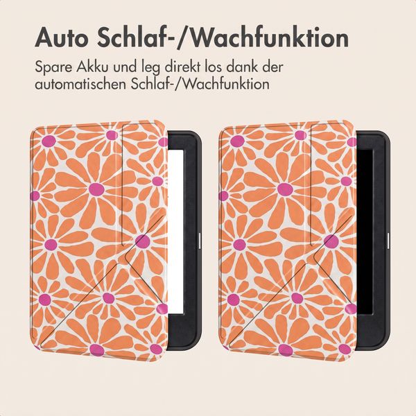 imoshion Design Klappbare Klapphülle Kobo Clara Colour / BW - Orange Flowers Connect