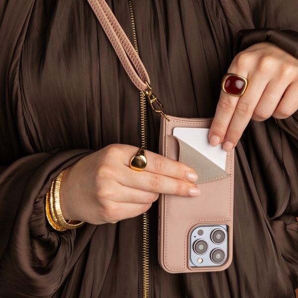 Selencia Nova HandyHülle mit Kordel und Kartenhalter Apple iPhone 16 - Dusty Rose
